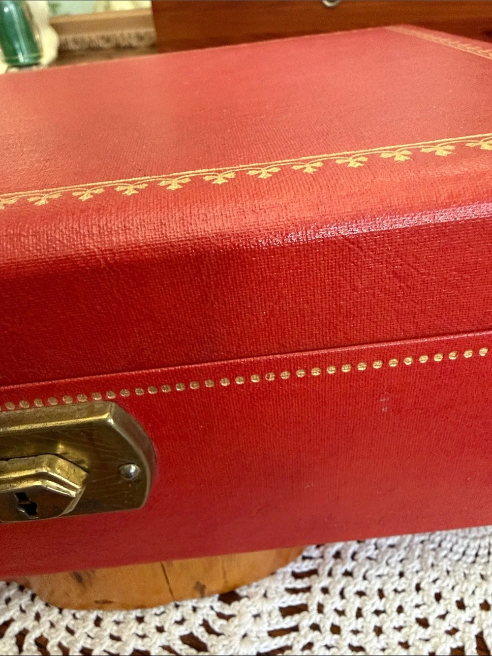 Classic Red Jewelry Organizer Box with Gold Hardware
